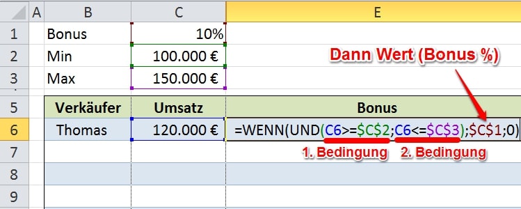 Excel wenn und Funktion